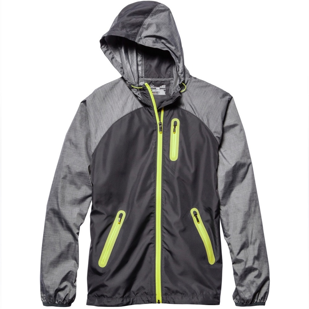 Under Armour Charcoal and Lime Qualifier Windbreaker Jacket. Size L